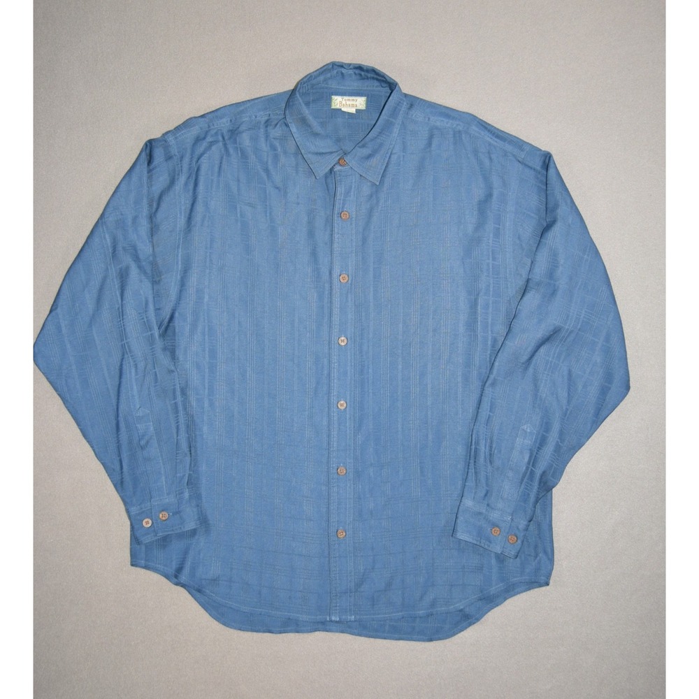 Tommy Bahama Shirt Mens Large Blue Silk Long Sleeve Button Up Plaid Beach